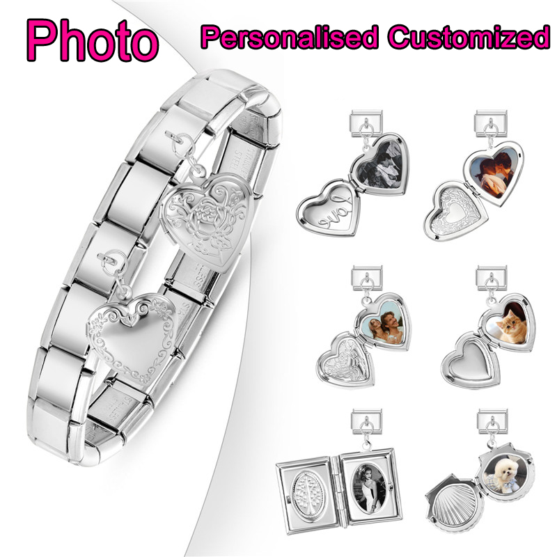 Photographic Memory - 新しい写真入りパーソナライズカスタムフォトボックス イタリアンチャームリンク 9mmステンレススチールブレスレット 家族やペットの写真入りカスタムギフト