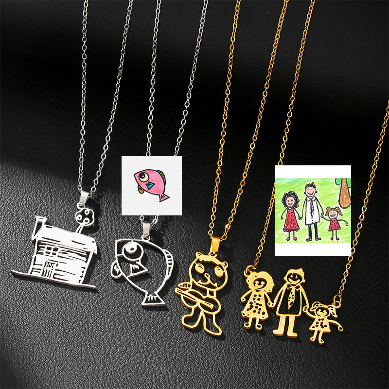 DIY カスタムロゴ子供の絵のペンダントネックレスパーソナラ - Photographic Memory のレビューと価格